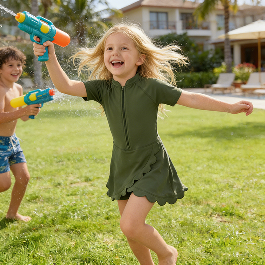 Girls’ Short Sleeve One-Piece with Flare Skirt