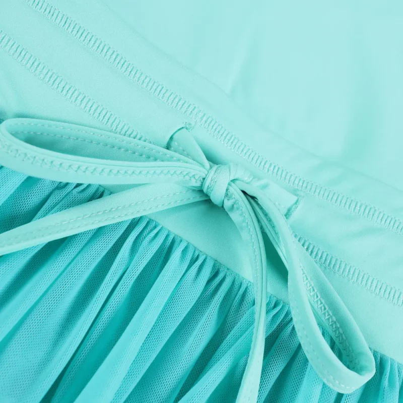 Kids Yoga Dress with Tulle Layer and Waist Bow, Ballet Style Dance Dress for Girls Sports and Special Occasions