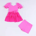 Kids Yoga Dress with Tulle Layer and Waist Bow, Ballet Style Dance Dress for Girls Sports and Special Occasions