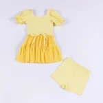 Kids Yoga Dress with Tulle Layer and Waist Bow, Ballet Style Dance Dress for Girls Sports and Special Occasions