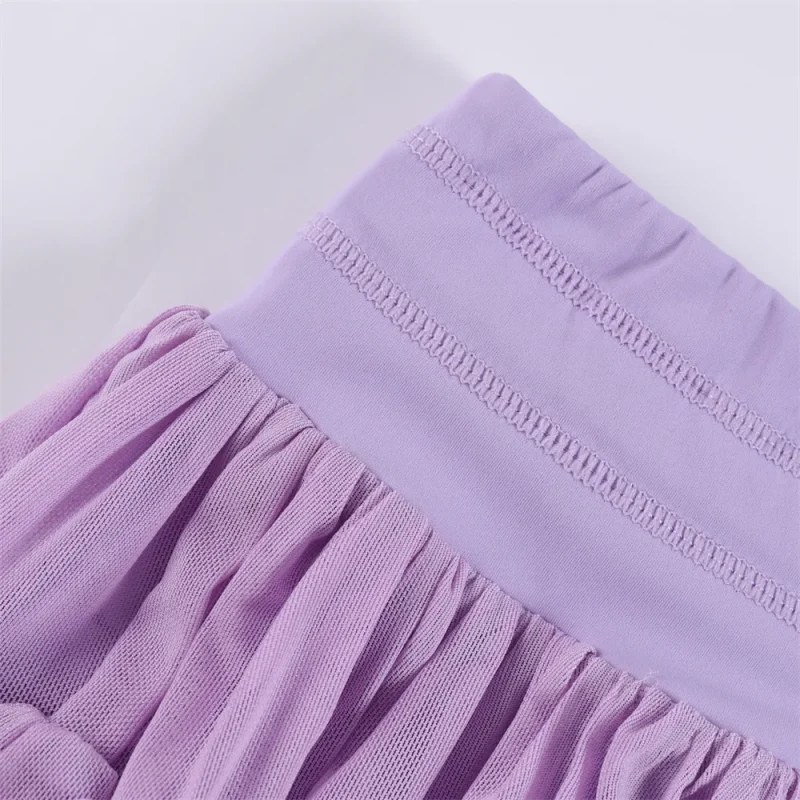 Kids Customizable Breathable Mesh Yoga Dress Stretch Tulle Skirt with Shorts