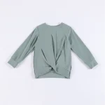 Quick Dry Stretchy Light Blue Long Sleeve Twist Hem Yoga Top