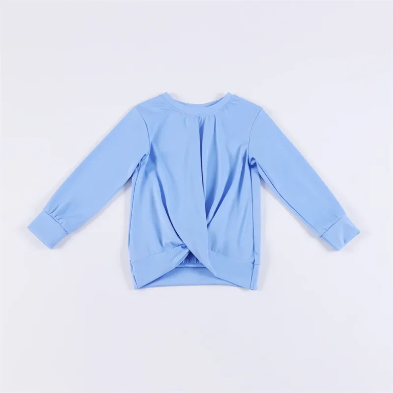 Quick Dry Stretchy Light Blue Long Sleeve Twist Hem Yoga Top
