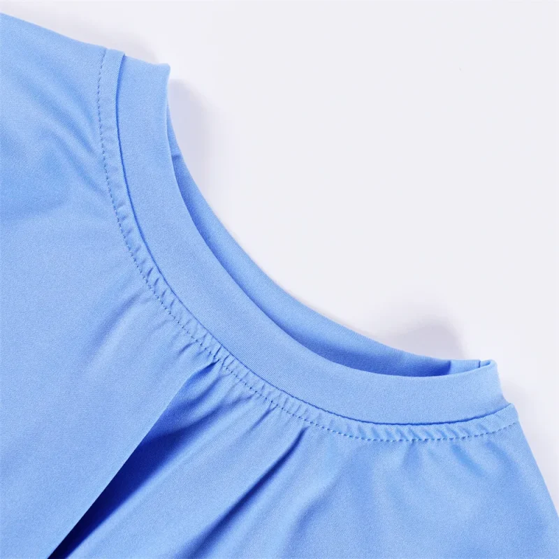Quick Dry Stretchy Light Blue Long Sleeve Twist Hem Yoga Top