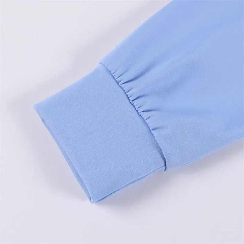 Quick Dry Stretchy Light Blue Long Sleeve Twist Hem Yoga Top