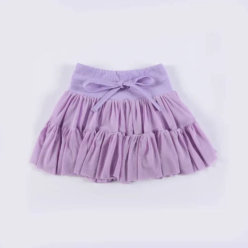Kids Customizable Breathable Mesh Yoga Dress Stretch Tulle Skirt with Shorts