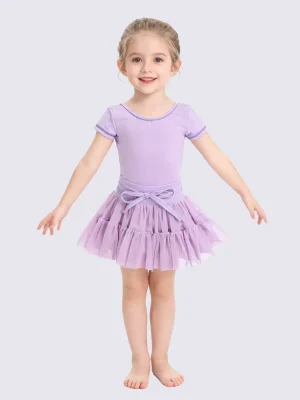 Kids Customizable Breathable Mesh Yoga Dress Stretch Tulle Skirt with Shorts