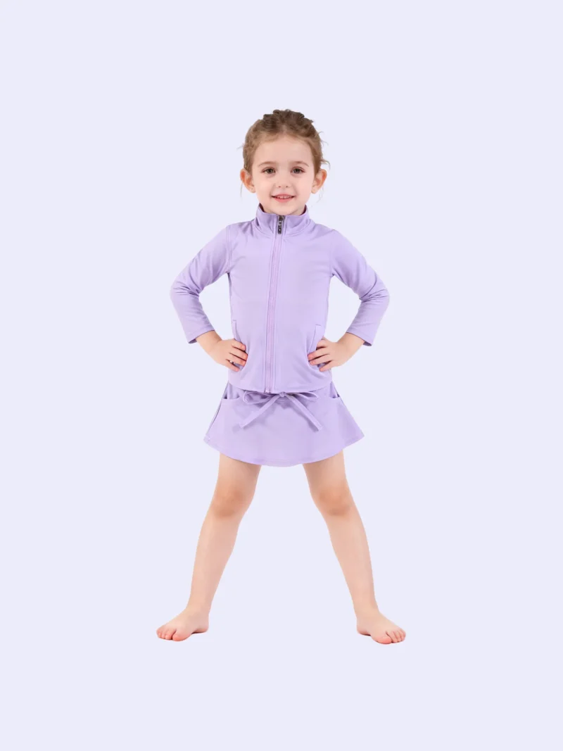 使用工具生成图片 (8) Girls Yoga Set Zip Jacket Bow Skirt with Shorts Liner Custom