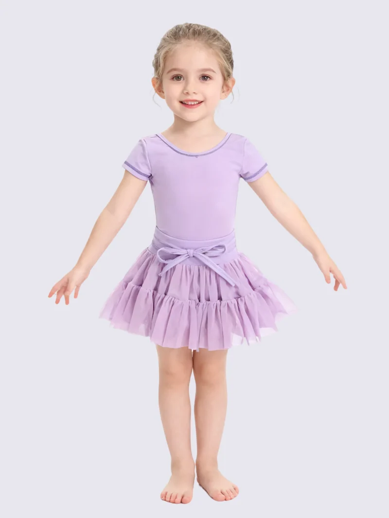 Kids Customizable Breathable Mesh Yoga Dress Stretch Tulle Skirt with Shorts