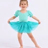 Kids Yoga Dress with Tulle Layer and Waist Bow, Ballet Style Dance Dress for Girls Sports and Special Occasions