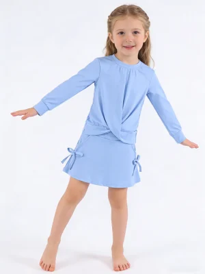 Quick Dry Stretchy Light Blue Long Sleeve Twist Hem Yoga Top