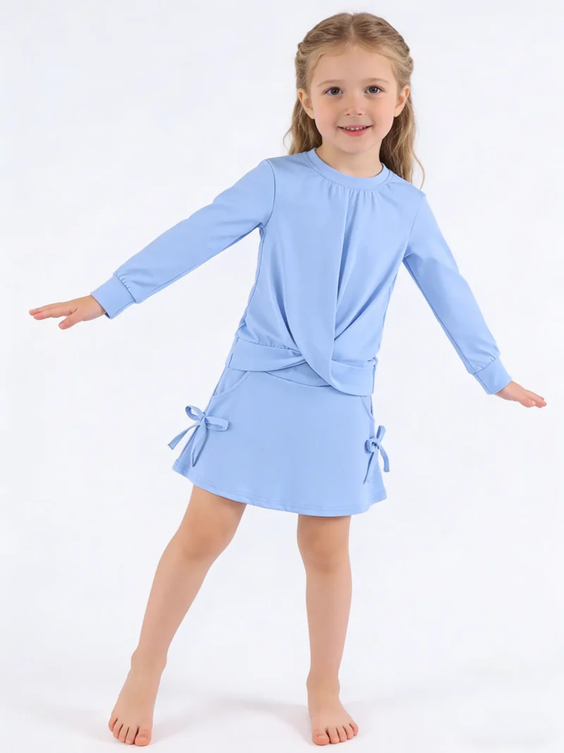 Quick Dry Stretchy Light Blue Long Sleeve Twist Hem Yoga Top