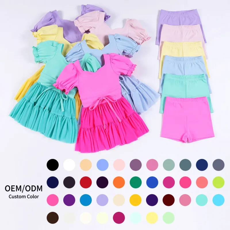 Kids Yoga Dress with Tulle Layer and Waist Bow, Ballet Style Dance Dress for Girls Sports and Special Occasions