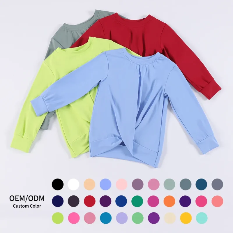 Quick Dry Stretchy Light Blue Long Sleeve Twist Hem Yoga Top