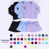 颜色 Girls Yoga Set Zip Jacket Bow Skirt with Shorts Liner Custom